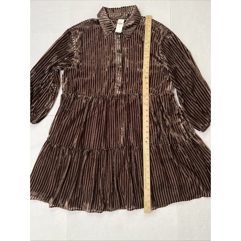 Anthropologie Maeve The Bettina Tiered Shirt Dress Mini Corduroy Edition Brown L - Picture 8 of 13